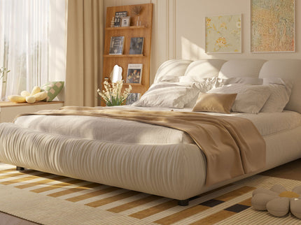 Luxury Upholstered Platform Bed With Oversized Padded Backrest And Solid Wood Frame