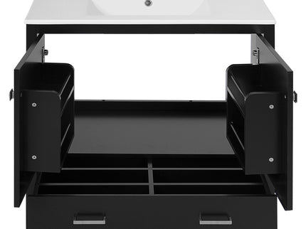 Bathroom Vanity With Sink, Soft Close Doors, Double Shelves & Divided Drawer