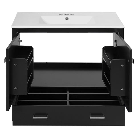 Bathroom Vanity With Sink, Soft Close Doors, Double Shelves & Divided Drawer