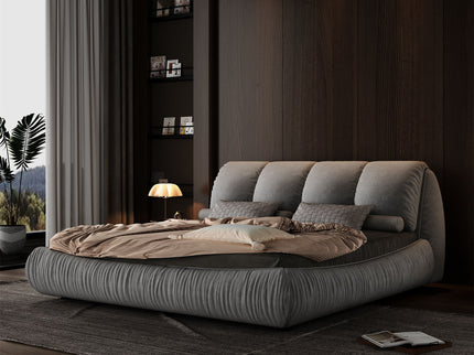 Luxury Upholstered Platform Bed With Oversized Padded Backrest And Solid Wood Frame