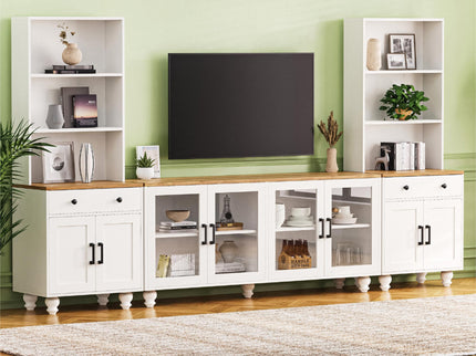 Farmhouse TV Stand With Solid Wood Gourd Shaped Legs For TVs Up To 70"