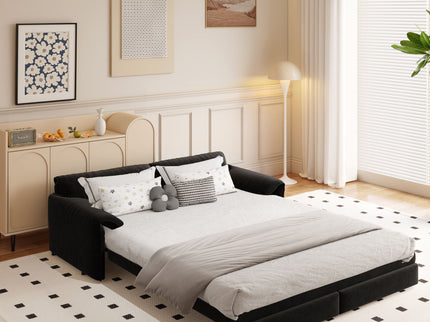 Pull Out 3 In 1 Convertible Sleeper Sofa With Side Storage, Multi Functional