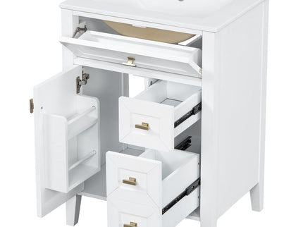 Bathroom Vanity With Sink, 3 Drawers & Cabinet With 2 Tier Door Storage Rack, Soft Close Doors & Drawers