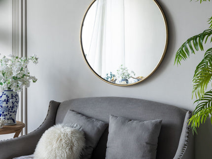 Large Round Wall Mirror With Metal Frame, Circle Accent Mirror For Living Room Bedroom Entryway - Gold