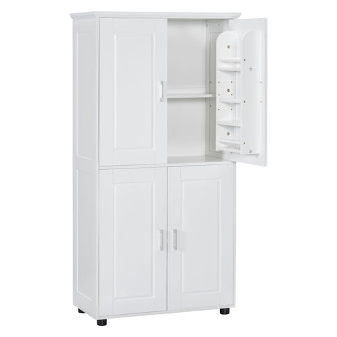 Tall And Wide Bathroom Floor Storage Cabinet With 4 Doors, Adjustable Shelves - White