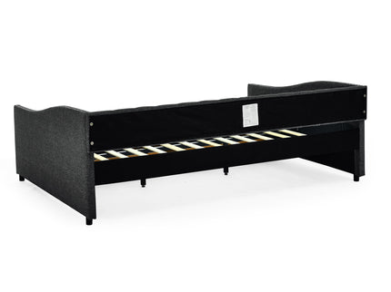 Upholstered Tufted Daybed With 2 Drawers, Waved Arms