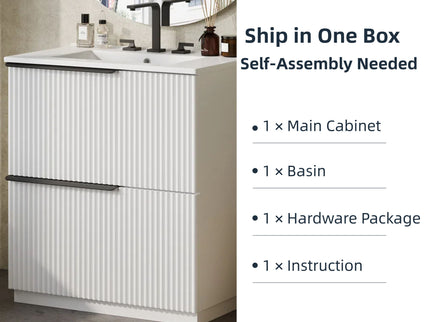 Fluted Bathroom Vanity With Ceramic Sink, Freestanding Cabinet