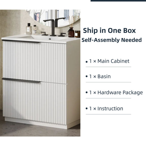 Fluted Bathroom Vanity With Ceramic Sink, Freestanding Cabinet