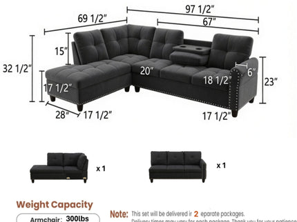 L - Shaped Sectional Sofa With Movable Left Chaise