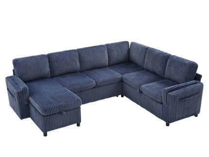 Convertible U-Shaped Sectional Sofa Bed With USB Ports And Storage