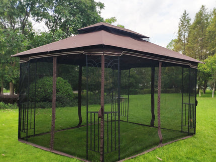 13 0 Outdoor Patio Gazebo Canopy Tent With Ventilated Double Roof And Mosquito Net (Detachable Mesh Screen On All Sides) Suitable For Lawn Garden Backyard And Deck Top - Brown