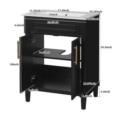 Bathroom Vanity With Integrated Sink, 2 Door Cabinet, Single Sink For Small To Medium Bathrooms