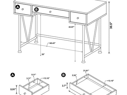 Vellun - 3 Drawer Writing Desk - Mango Color