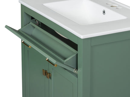 Bathroom Vanity With Ceramic Sink, Modern Single Bathroom Cabinet With 2 Doors And A Shelf, Soft Close Doors