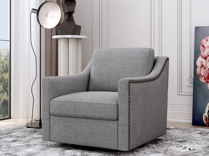360 Degree Swivel Armchair, Skin Friendly Fabric, Ergonomic Design, Brass Nail Decorative Armchair