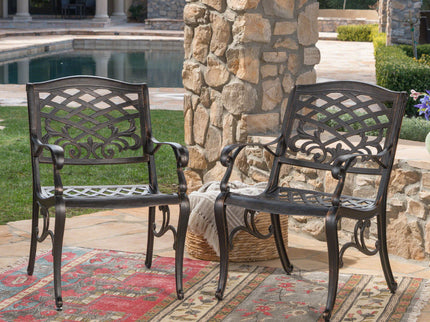 Luminea - Outdoor Aluminum Dining Chair With Scroll Design, Lattice Pattern And Cabriole Legs - Copper