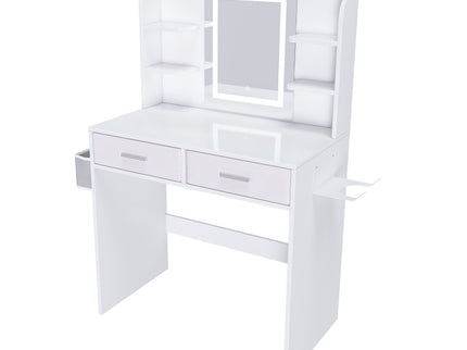 Elegant LED Mirror Vanity Dressing Table With Adjustable Lights, Drawers & Storage - White