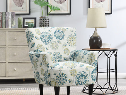 Floral Accent Chair - Blue - Wood