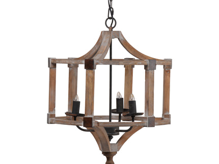 3 Light Wood Drum Chandelier, Hanging Light Fixture With Adjustable Chain For Kitchen, Bulb Not Included - Brown
