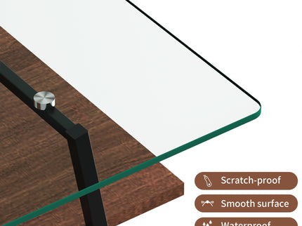Rectangle Coffee Table, Tempered Glass Tabletop With Metal Legs, Modern Table For Living Room