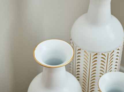 Floor Metal Vase Modern Style Decoration Home Metal Vase 3 Piece Set Gorgeous Home Decoration Large Glazed Metal Vase - Gold / White