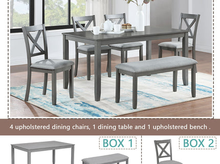 6 Pieces Kitchen Dining Set, Rectangular Wooden Dining Table With 4 Chairs And A Bench