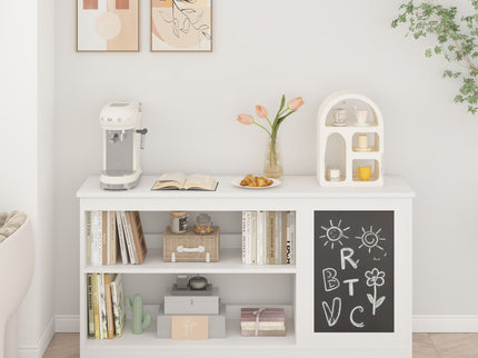 3 In 1 Bookshelf And Toy Storage Cabinet With Chalkboard, Organizer For Playroom Featuring And Spacious Storage - White