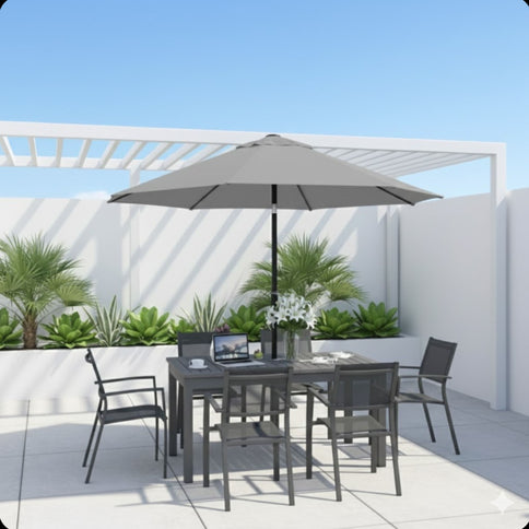 Umbrella With Crank Lift & Tilt, UV-Resistant Canopy For Patio