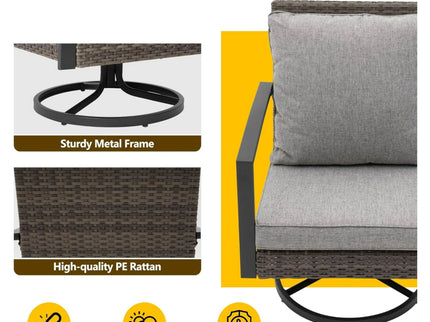 3 Piece Patio Furniture, Swivel Rocker Bistro Set With Side Table & Cushions For Porch - Gray