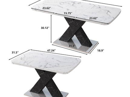 Rectangle Dining Table With Stretchable Top, X Shape Mdf Legs With Steel Base - White / Black