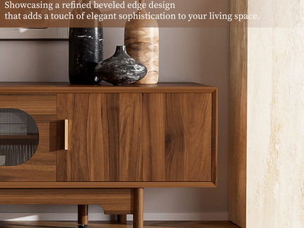 Modern TV Stand With Fluted Glass Doors & 2 Drawers