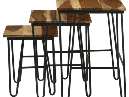3 Piece Nesting Table With Hairpin Legs - Brown