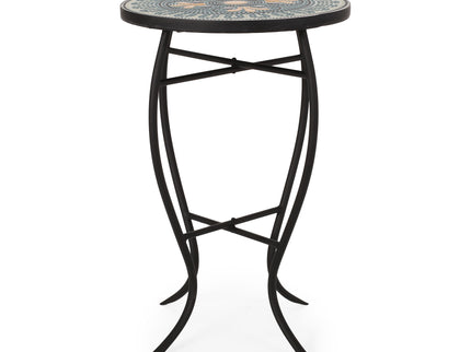 Outdoor Side Table With Tile Mosaic Table Top - Black