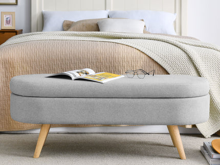Ottoman Oval Storage Bench With Rubber Wood Legs Linen - Gray