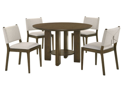Crispin - 5 Piece Round Dining Table Set With Upholstered Chairs - Brown