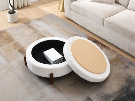 Round Storage Ottoman, Footrest Stool For Living Room