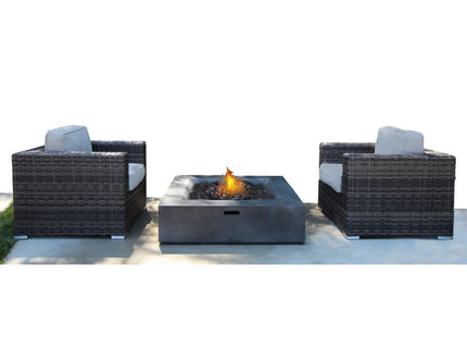 Rattan Wicker Patio Set With Cushions And Concrete Fire Pit