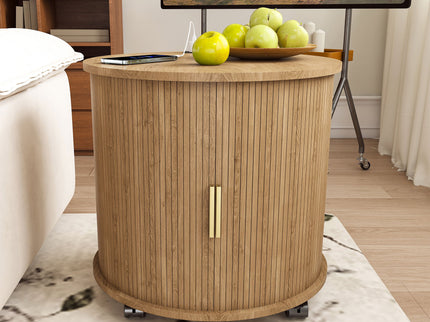 Cylinder Nightstand With Charging Station & Sliding Door