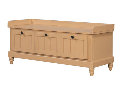 Shoe Bench With Cushion And 3 Drawers - Natural