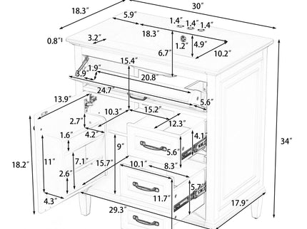 Bathroom Vanity With Sink Top, Flip Drawers, Adjustable Shelf