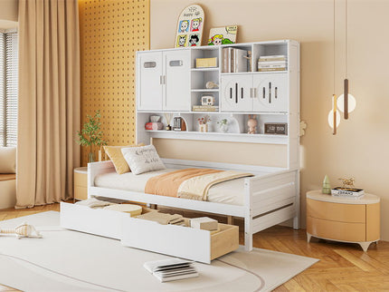 Daybed With All-In-One Cabinet And Shelf