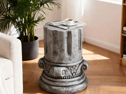 Outdoor End Table, Round Side Table For Patio And Garden - Antique Gray