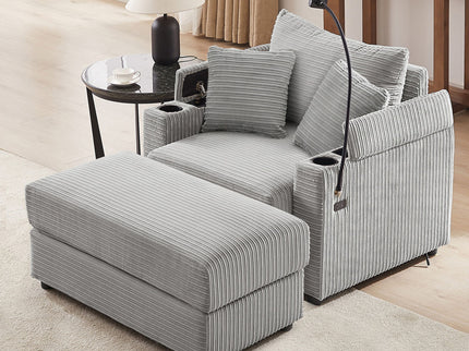 Modern Style Loveseat Sofa Sectional Sofa Couch With Storage Space, A Movable Ottoman, Two USB Ports, Two Cup Holders, A Phone Holder For Living Room