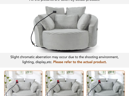 Swivel Accent Barrel Chair With Adjustable Phone Holder, 5 Pillows For Living Room