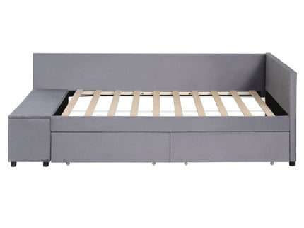 L Shaped Upholstered Platform Bed With Storage And Drawers