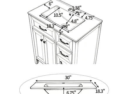 Bathroom Vanity With Sink, Freestanding Design, Soft Close Doors & Drawers - White