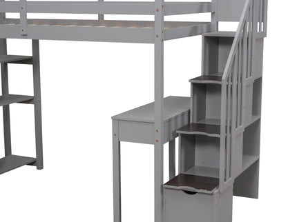 Loft Bed With Storage Drawers, Desk And Stairs With Shelves