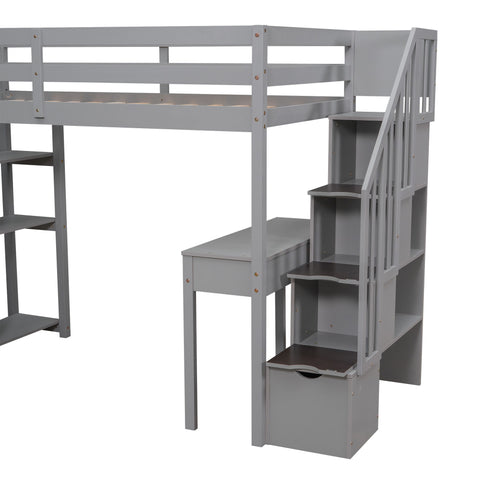 Loft Bed With Storage Drawers, Desk And Stairs With Shelves