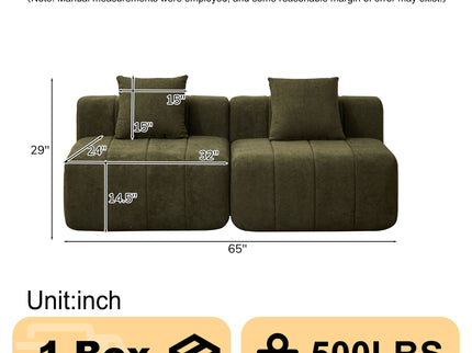 Modular Sectional Sofa With 2 Pillows, Symmetrical Design