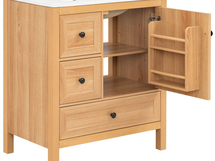 Modern Bathroom Vanity With Sink, Soft Close Drawers & Door, Storage Rack